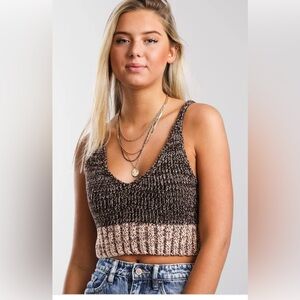 NWT Free People Brown and Cream Knit Tank Top (color: black coffee combo)